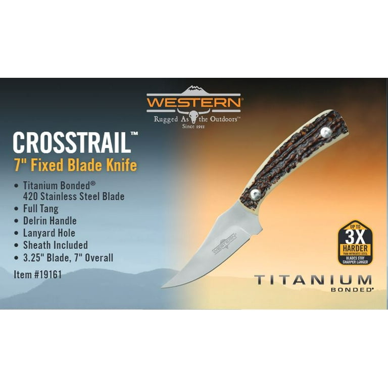 Camillus Western Crosstrail Clip-Point Fixed 3.25 Blade Knife with Sheath,  Stag 