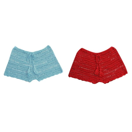 (2-Pack) 2025 New Women s Summer Solid Color Women Swim Bottoms Handwoven Beach Swimming Pants Swimming Pants for Women Short Stretchable Strap Hollow Flat Plus Size Swim Cover Up Pants