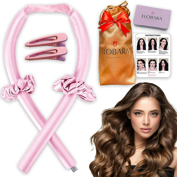 Heatless Hair Curler for Long Hair No Heat Silk Curling Ribbon Rods with Hair Claw Clip Curling Ribbon and Flexi Rods DIY Hair Styling Tools for Natural Hair Pink Walmart