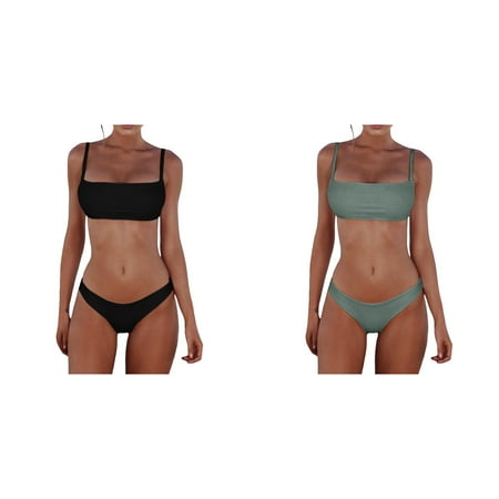 (2-Pack) 2025 New Women Bandeau Bandage Two Bikini Top Piece Bikini Swimsuity Ruffle Bikini Top Bikini Set Push Up Thong Bikini Brazilian Swimwear Beachwear Swimsuit