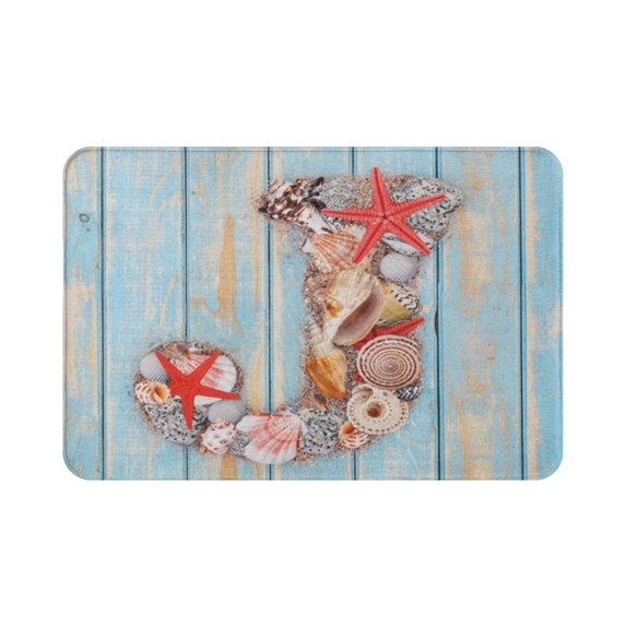 Letter J Bath Mat Summer Holiday on Tropical Beach Theme J Rustic Old Wood Planks Bathroom Decor Mat 16"x24"
