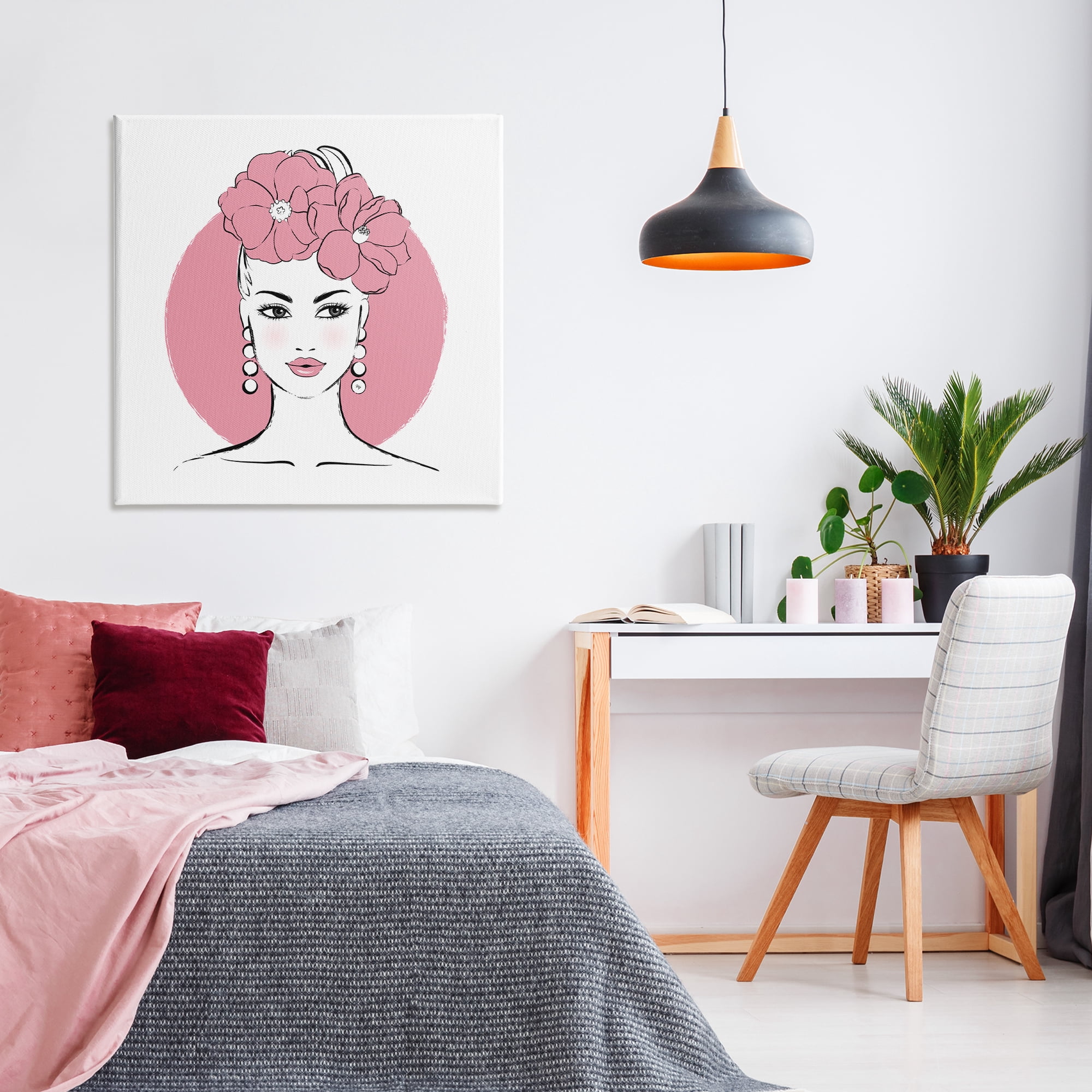 Stupell Industries Pink Lady Portrait Novelty Painting Gallery Wrapped Canvas Art Print Wall Art, 36 x 36
