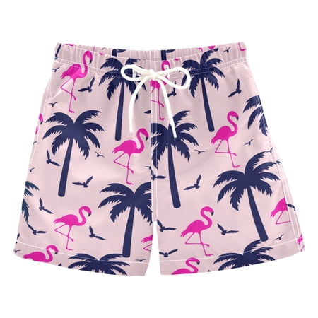 joogoo Boy Swim Trunks Palm Tree Flamingo Bathing Beach Board Shorts M