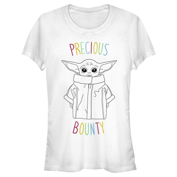 Junior's Star Wars: The Mandalorian The Child Precious Bounty Rainbow Text Graphic Tee White Small