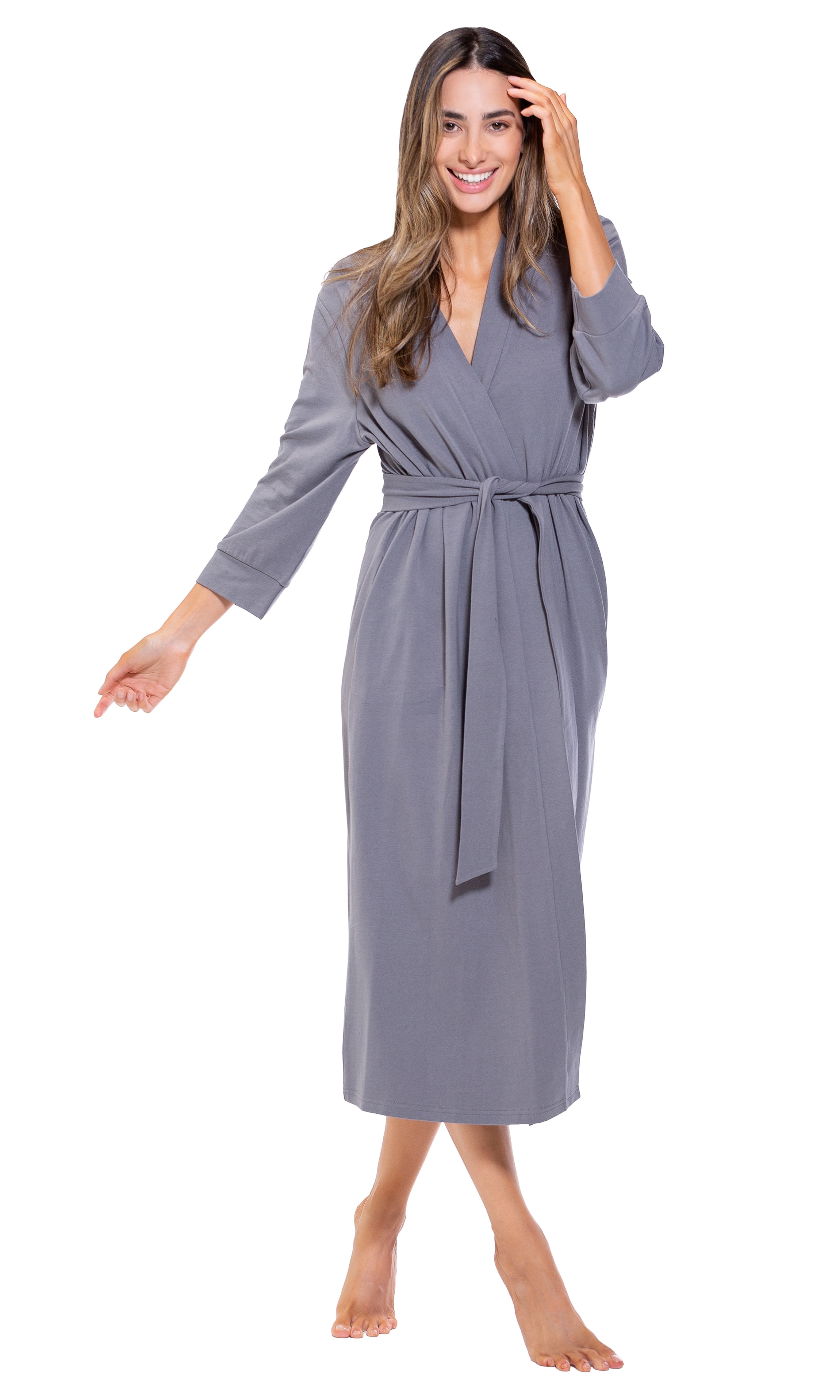 Turquaz Lightweight Kimono robes for Women Cotton Soft Knit robe, Long
