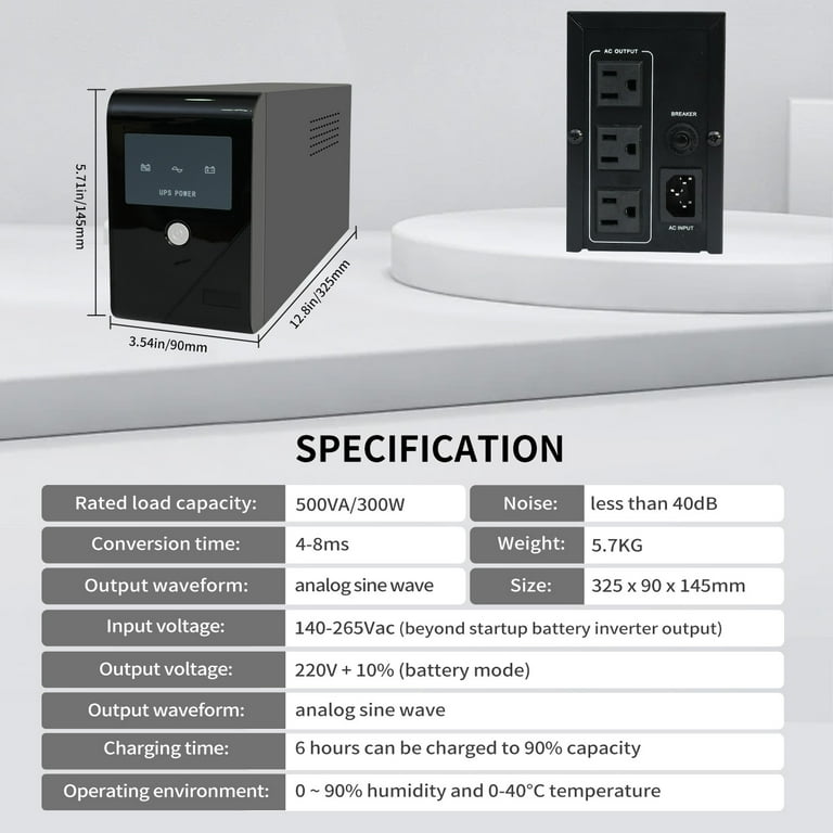 CATGOOD UPS 500VA 300W Backup Power Supply, 220V Battery, Surge