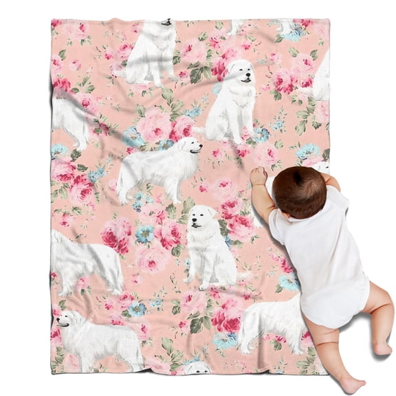 Great Pyrenees Dog and Pioneer Flower Blanket,Comfortable Soft Flannel Throw Blanket,All Season,Warm Lightweight Blankets for Sofa Bed Couch Living Room Chair,30"x40"