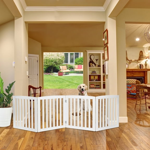 HomGarden Foldable Pet Dog Gate - 4 Panels 24'' Tall Fence for Doorways Stairs, White