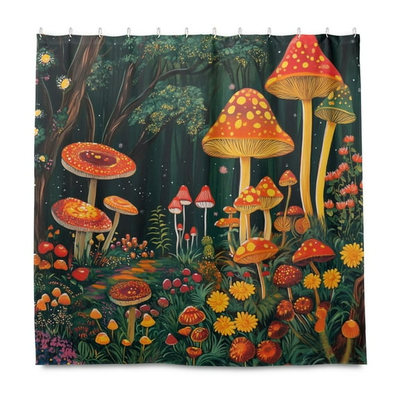 Yayeee Shower Curtain with Hooks 72"x72" Waterproof Fabric Bathroom Hanging Decor, Forest Mushroom