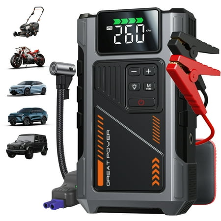 Portable Car Jump Starter With Air Compressor 3000A Peak(7.5L Gas 6.5L Diesel) Jump Starter Battery PackWith150 PSl Tire Inf
