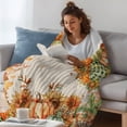 thumbnail image 3 of Orange Pumpkins Fall Thanksgiving Throw Blanket, Flannel Fleece Blanket with Striped Design for Couch, Maple Leaf Rustic Soft Breathable All Season Plush Blankets for Sofa Office Travel 40"x50", 3 of 9
