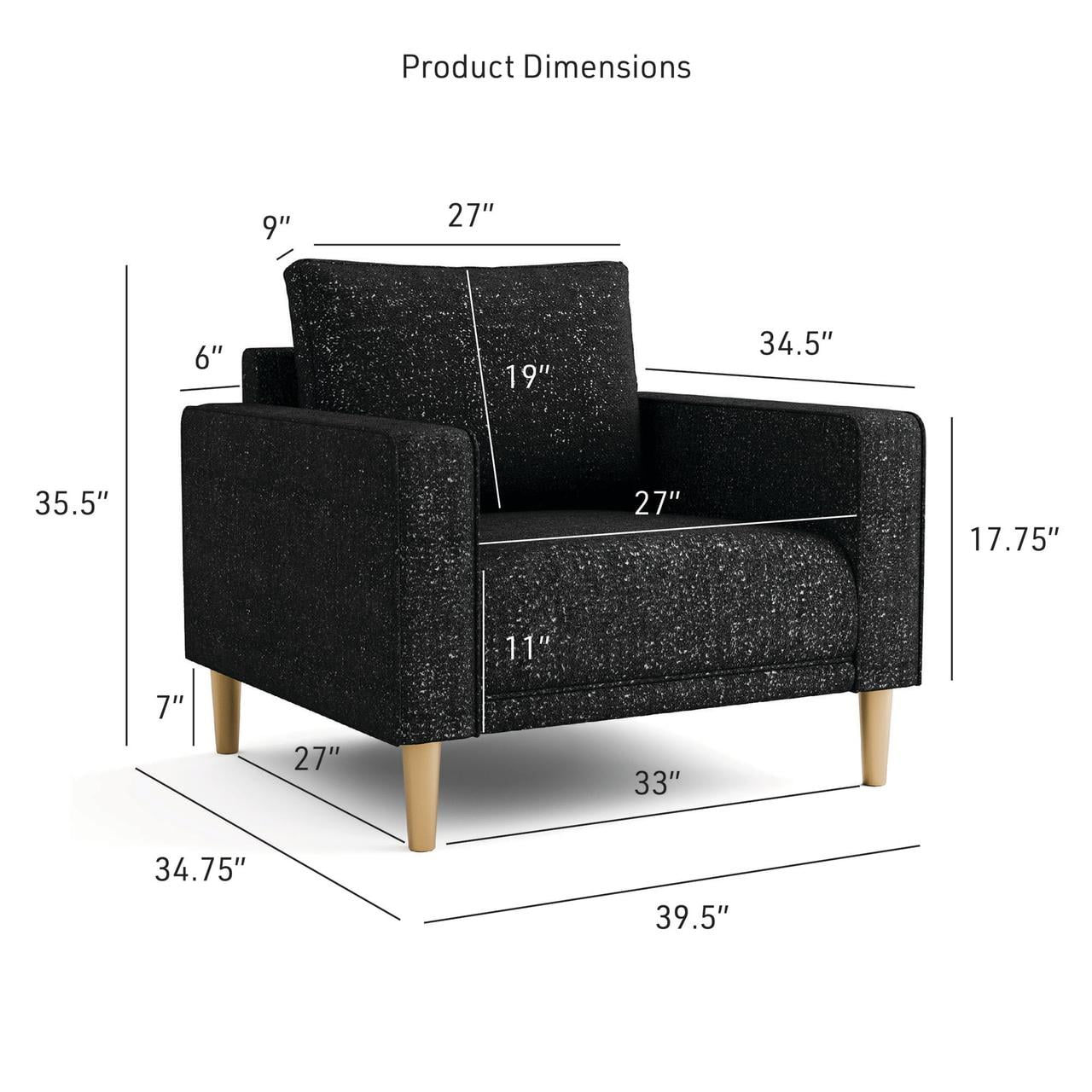 Furniture of America Doux Black MCM Custom Boucle Upholstered Fabric Welt Trim Armchair Living Room Accent Chair