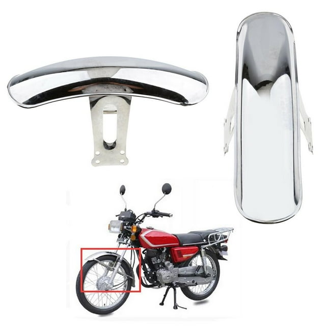Motorcycle Stainless Steel Mudguard Mount Front Wheel Tire Hugger Mud Guards Guard for 125, Short - Chrome