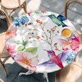 thumbnail image 3 of Round Table Cover 55-60 Inch Colorful Hummingbird Waterproof Reusable Table Cloth Round Fitted Vinyl Tablecloth with Elastic Edged for Parties Outdoors, Spring Pink Flowers Branch, 3 of 9