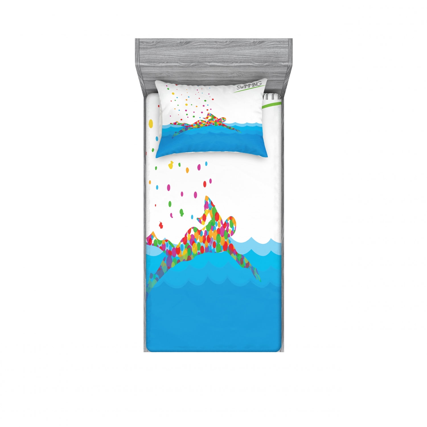 Olympics Bedding Set with Sheet & Covers, Pattern of Swimmer in Pool