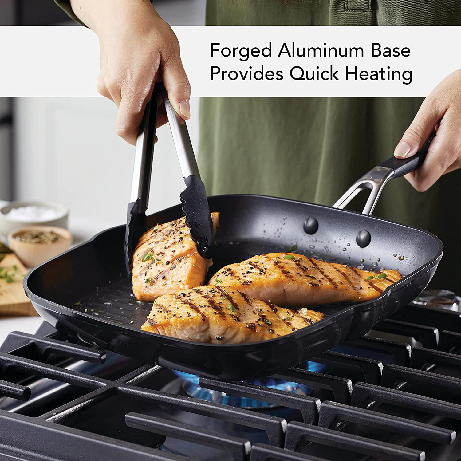 Hard Anodized Nonstick Square Grill Pan, 11.25 Inch,  Black