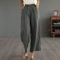 thumbnail image 2 of UYISJ Women's Linen Wide Leg Long Pants Casual Elastic Waist Drawstring Trousers Fall Open Bottom Trousers with Pockets Dark Gray L, 2 of 9