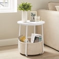 VASAGLE Small Round End Side Table with Storage Basket, Classic White ...