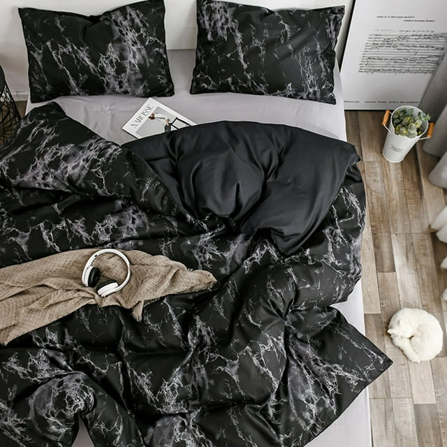 Peahefy Quilt Cover Set,3Pcs/Set Polyester Marbled Quilt Cover Pillowcase Bedding Set EU-Double Size, Duvet Cover Set