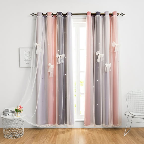 CshidWorld Blackout Cortinas para Niñas, Recámara Infantil, Cortinas de Doble Capa con Estrellas Coloridas para Habitación de Niñas, Guardería, Decoración Del Hogar, 52''x 63'', 1 Panel