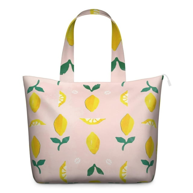 Large Capacity Weekender Bag with Lemon Lover Vintage Floral Prints Lightweight Travel Tote Bag Featuring Bright Yellow Fruit Summer Patterns