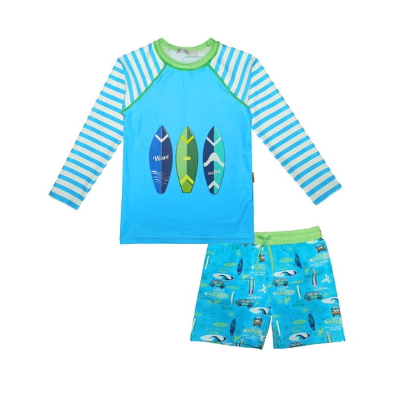 weVSwe Toddler Boys UPF 50 2PC Rash Guard Set Swim Trunks Long Sleeve Swimsuits