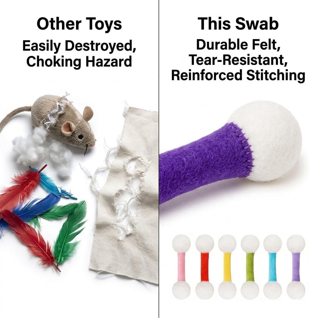 2026 new cotton swabs cat toys with catnip，cotton swabs cat toys with catnip, 6 pk giant kitten chew sticks，giant interactive felt kitty kicker toy sticks  Indoor Cats,Interactive Bite & Play Toy