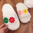 thumbnail image 4 of GPOECD Cute Slippers for Women Fuzzy Open Toe Embroidery Slide Soft Non Warm Cozy Slippers for Winter., 4 of 7