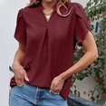 thumbnail image 2 of AherBiu Womens Chiffon Tops Dressy Casual Notch V Neck Petal Short Sleeve Elegant Ladies Work Shirts Blouse, 2 of 7
