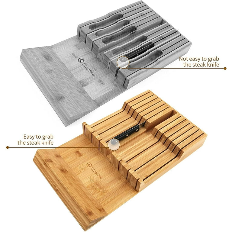 Knife Drawer Organizer, Bamboo Knife Drawer Organizer Insert, Kitchen Knife  Holder Drawer For 12 Knives PLUS A Slot For Your Knife Sharpener (Without -  Yahoo Shopping