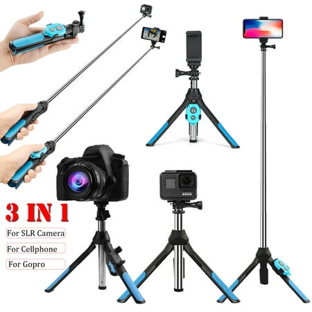3-IN-1 360° Rotation Extendable Selfie Stick + Remote Control Shutter + Handheld Monopod Tripod for Go-Pro & Camera, for iPhone & Android Smart Mobile (Best Selfie Stick For Iphone And Android)