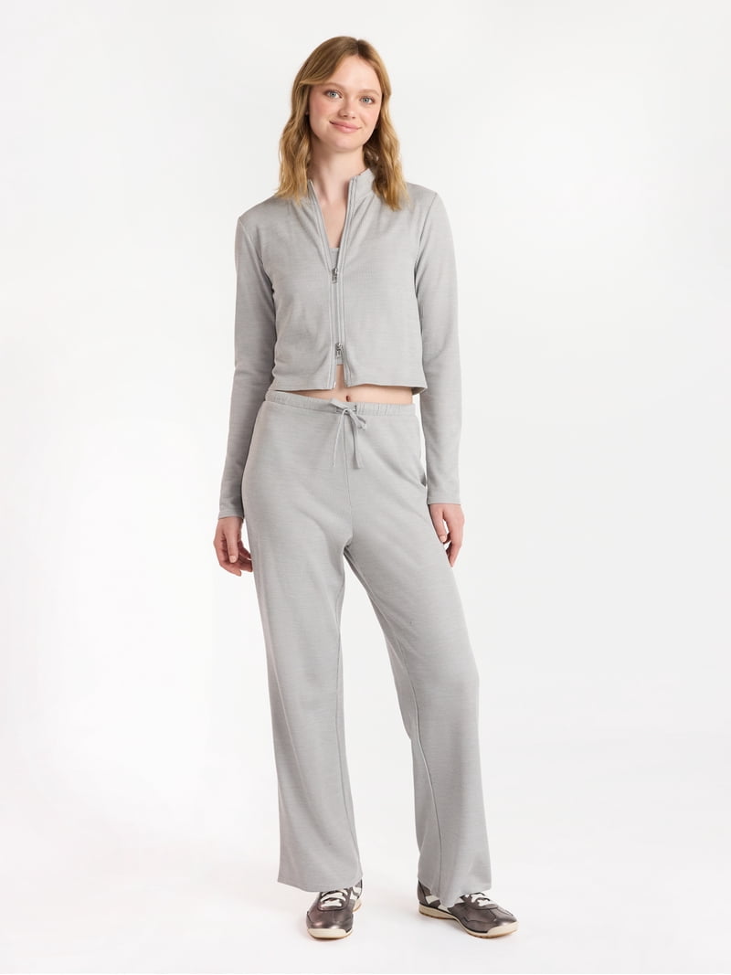 No Boundaries Waffle Knit Tank Top, Jacket, and Pants Set, 3-Piece