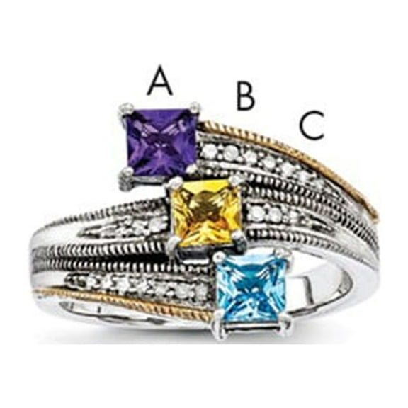 Sterling Silver & 14k Three-stone and Diamond Mother's Semi-Mount Ring - Size 7