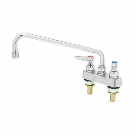 T&S Brass - Workboard Faucet, Deck Mount, 4'' Centers, 12'' Swing Nozzle, Lever Handles, 2'' Shank