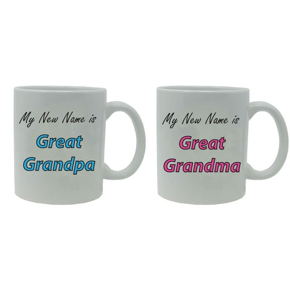 My New Name is Great Grandpa and Great Grandma! 11-Ounce White Ceramic Coffee Mugs Set, White/White