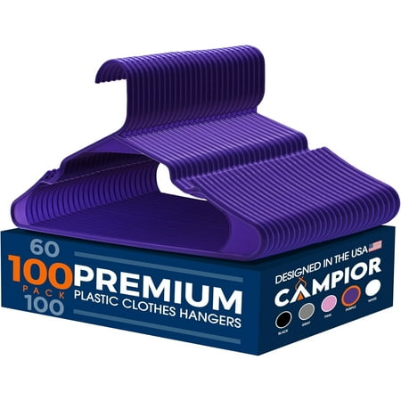 Purple Plastic hangers 100 Pack&ndash; Heavy-Duty Plastic Hangers Slim and Space-Saving Hangers, Durable & Lightweight Hangers with Non-Slip Shoulder Notches for Slip Dresses, Suits, Jackets & Camisoles