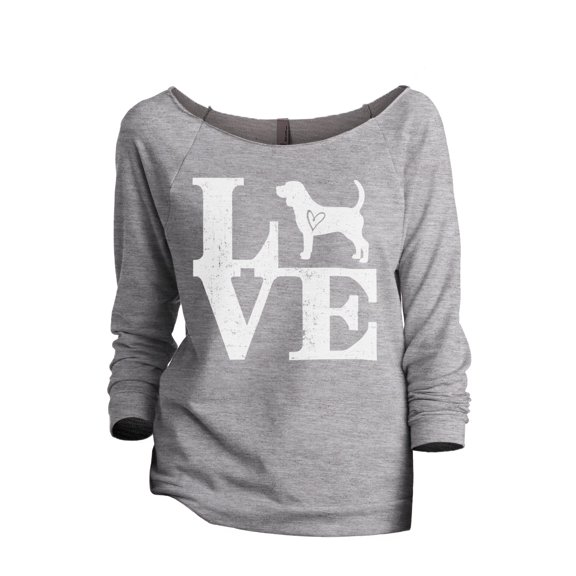 Love Beagle Women's Fashion Slouchy 3/4 Sleeves Raglan Lightweight Sweatshirt Sport Gray Large