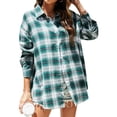thumbnail image 3 of Xuanfei Women Plaid Lapel Collar Single-Breasted Long Sleeve Blouse, 3 of 6