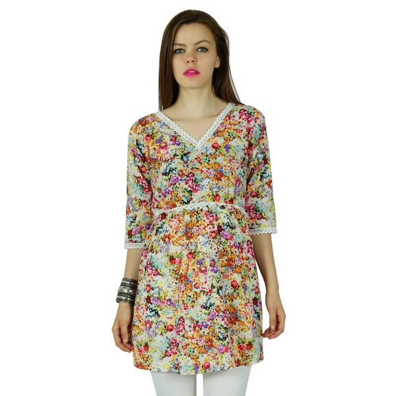Bimba Women Multicolor Short custom Tunic Top Floral Print Kurti Dress Indian Casual Summer Clothing