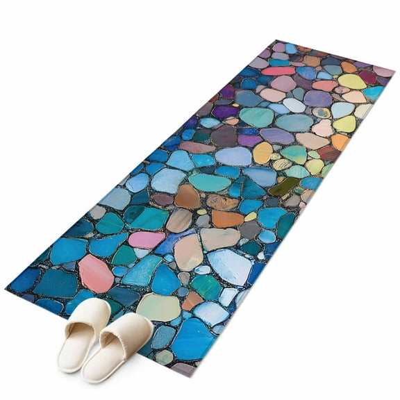 Colorful Stone Runner Rug 2x6 FT, Non Slip Hallway Carpet, Rainbow Abstract Oil Painting Brushwork Washable Soft Floor Carpet Throw Runner Carpet Long Rug for Entryway Kitchen Bedside Sliding Door