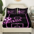thumbnail image 3 of YST Teens Soccer Bed Sheets Set Sports Queen Size Sheet Sets for Boys, Black Hot Pink Football Field Sheets Ball Gaming Bed Set, Sport Gamer Flat Sheet 4pcs, 3 of 5