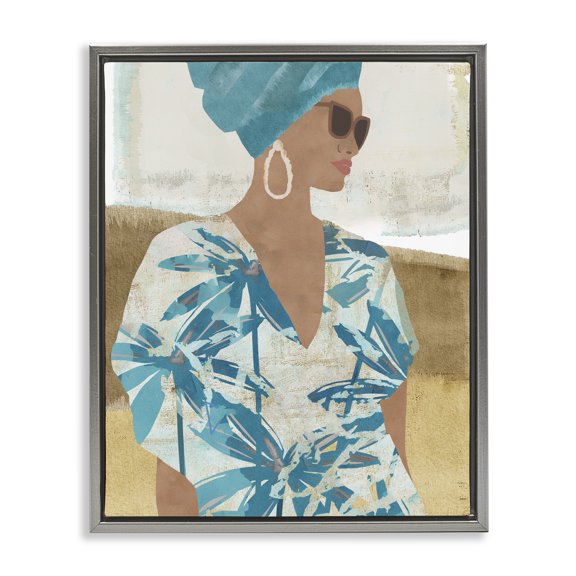 Stupell Industries Bohemian Boho Girl Portrait Collage Gray Floating Frame Canvas Art, 17 x 21, by Flora Kouta