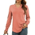 thumbnail image 2 of Camisa suelta fruncida Nikou blusa de mujer con escote en V y manga larga fruncida, 2 of 6