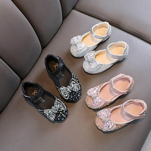 JDQJBZ Girls Casual Shoes Princess Rhinestones Bow Soft Sole Flats