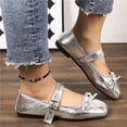 thumbnail image 6 of SuTry Women's Round Toe Mary Jane Flats Metallic Silver Bow Detail Adjustable Buckle Strap Comfortable Casual Walking Shoes(38), 6 of 6