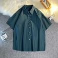 thumbnail image 6 of ALLLIST Collared Tops Green Short Sleeve Striped Button T-Shirts Casual Cotton and Linen Mens T-Shirts, 6 of 8