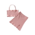 thumbnail image 1 of Qmyliery 2Pcs Kids Summer Outfit, Solid Color Ribbed Halter Neck Sleeveless Crop Tops + Short Slit Skirt for Girls, 2-7 Years, 1 of 9