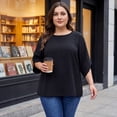 thumbnail image 4 of Agnes Orinda Women's Plus Size Swiss Dots Tops Petal Sleeve Curved Hem Round Neck Summer Casual Blouse 1X Black, 4 of 9