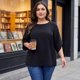 thumbnail image 3 of Blusa casual de verano para mujer de tallas grandes Agnes Orinda con mangas de pétalo, dobladillo curvado y cuello redondo, 2X, negra., 3 of 8