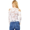 thumbnail image 3 of Ambiance Women's Juniors Long Sleeve Lacey Crop Top (M, White), 3 of 4